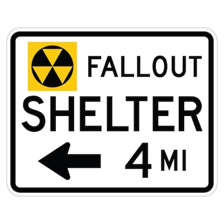 Sign Solutions Usa Symbol Fallout Shelter Left Arrow 4 MI, Aluminum, 24 in x 30 in DUS08HWT3024EM-7cL